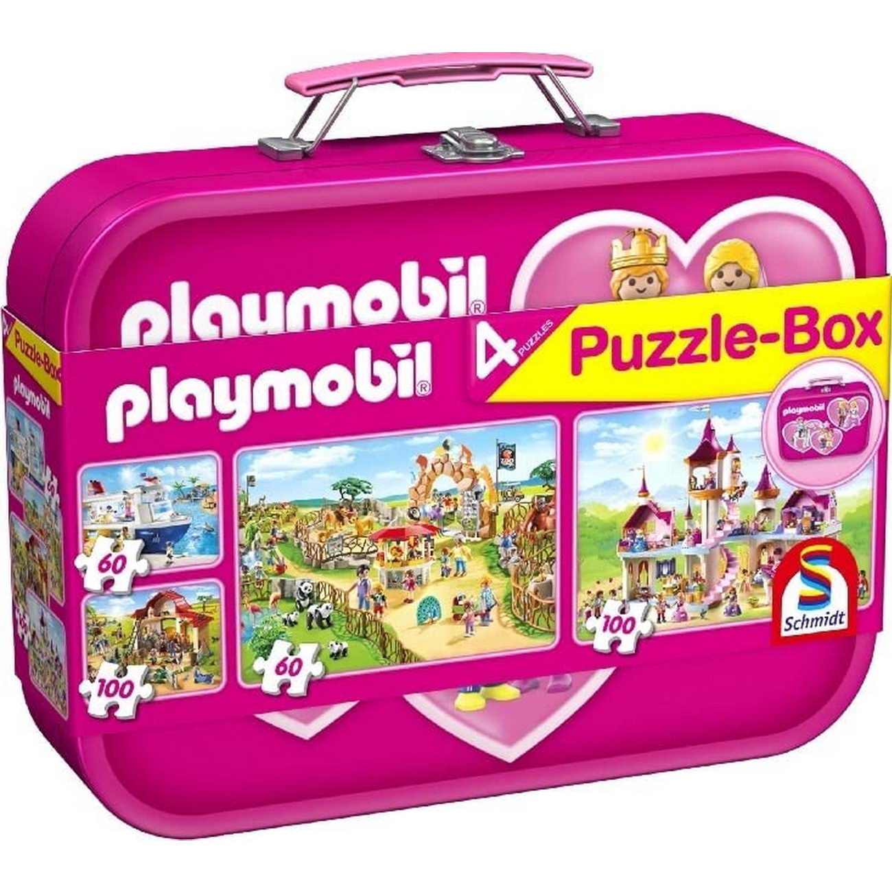 Puzzle Box - 4 Playmobil Puzzle pink im Metallkoffer (Schmidt 56498)