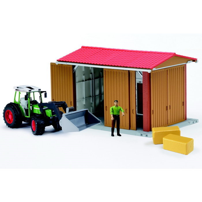 bworld 62620 Maschinenhalle Set mit Traktor