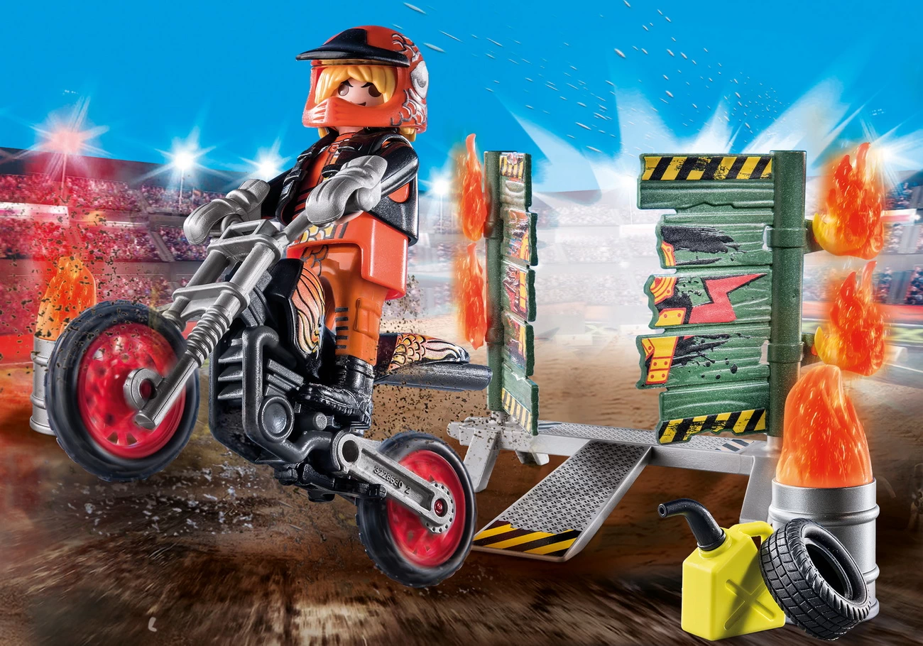 Playmobil 71256 - Starter Pack Motorrad mit Feuerwand - Stunt Show
