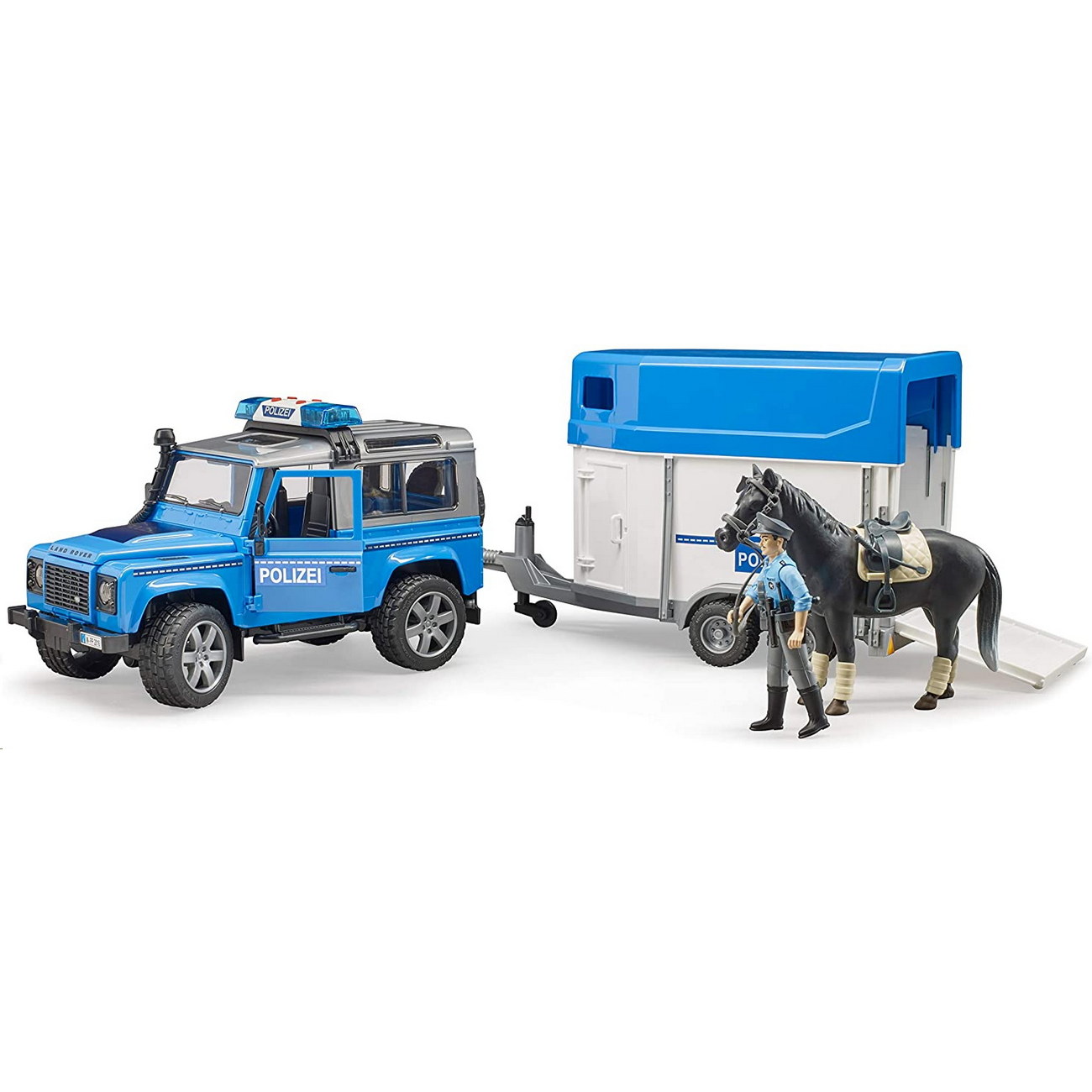 Land Rover Defender Polizei mit Pferdeanhänger und Polizist (02588)