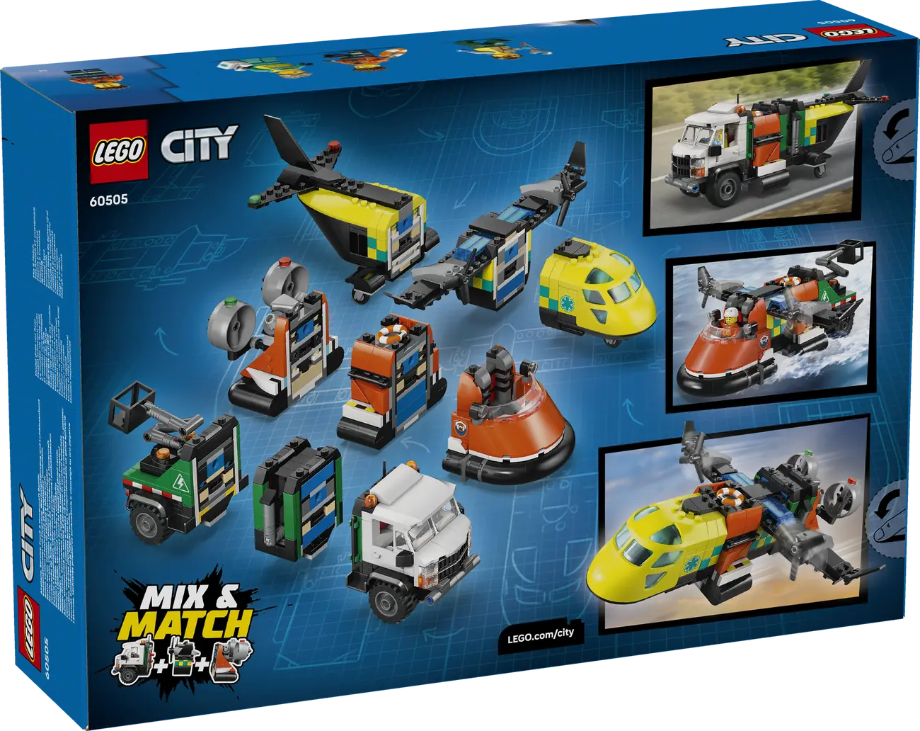 LEGO City - Kombinationsset mit Flugzeug. Wartungsfahrzeug und Luftkissenboot (60505)