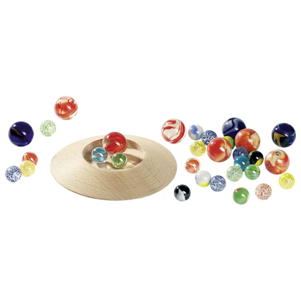 Murmelteller Holz mit 31 Murmeln (toys pure)