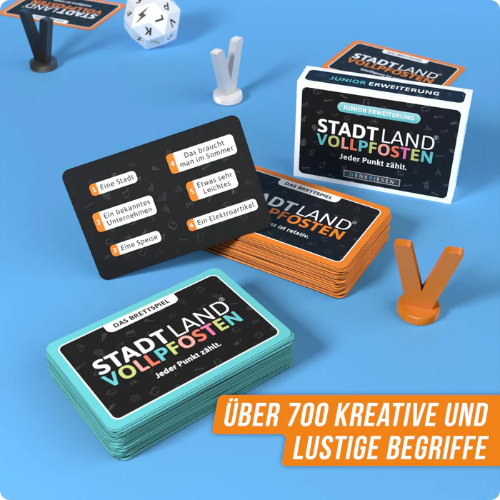 Brettspiel + Junior Deck - STADT LAND VOLLPFOSTEN - Intelligenz ist relativ (DENKRIESEN)