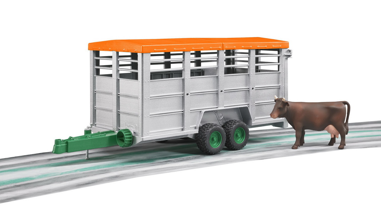 BRUDER 02227 - Viehtransportanhänger mit Kuh