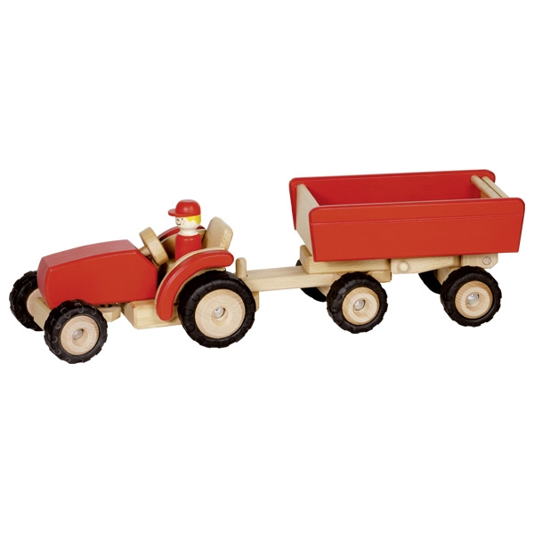 Traktor rot mit Anhänger (goki 55942)