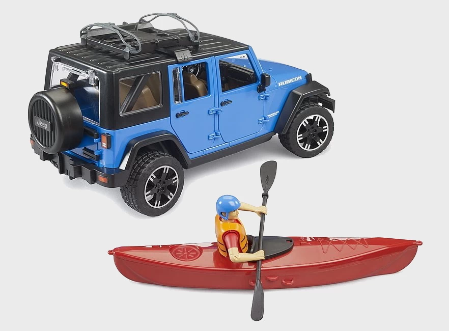 BRUDER 02529 - JEEP Wrangler Rubicon Unlimited mit Kajak und Figur