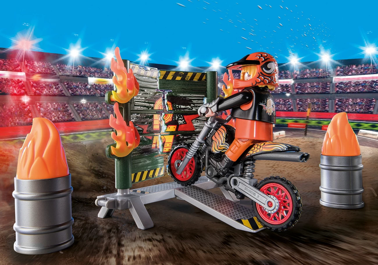 Playmobil 71256 - Starter Pack Motorrad mit Feuerwand - Stunt Show