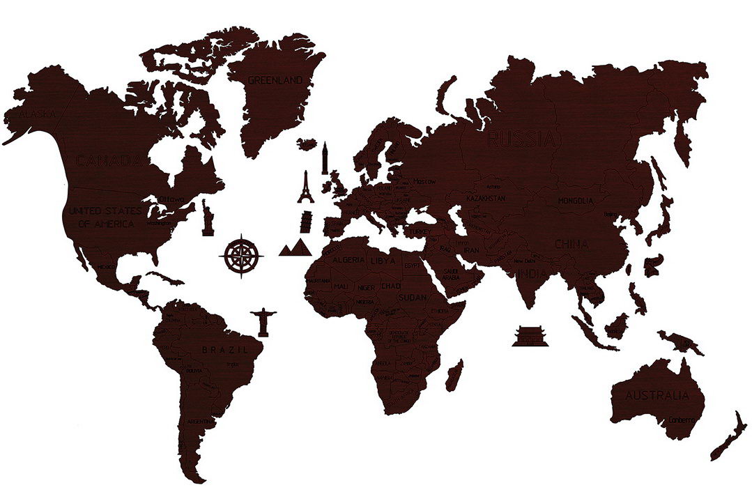 Woodencity - World Map XL dark oak - Weltkarte XL