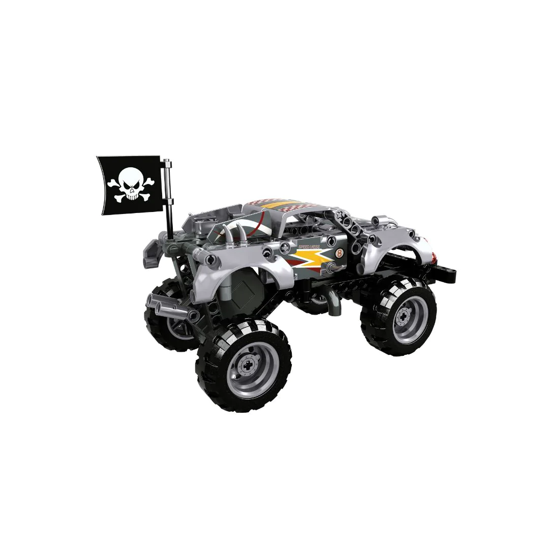 OPEN BRICKS Monster Truck Silver mit Pull Back Motor