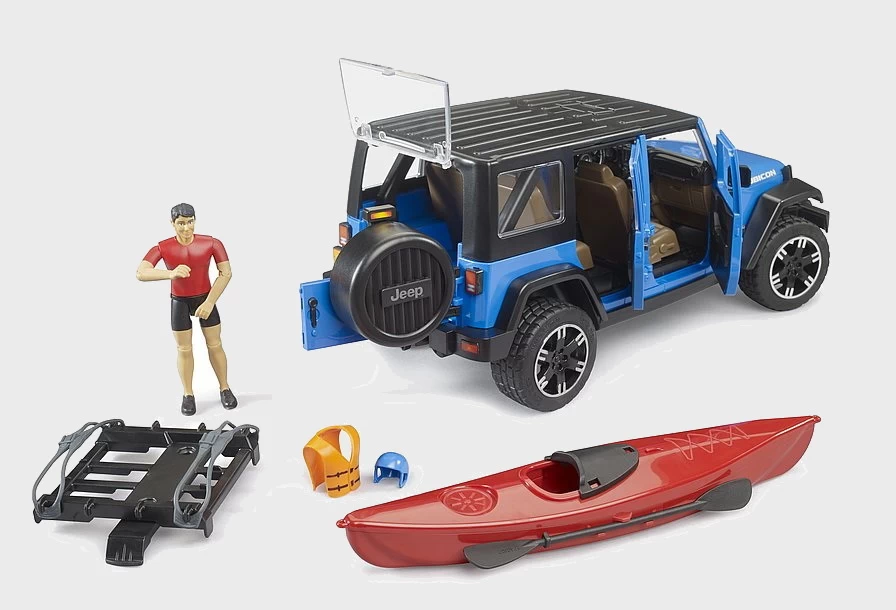 BRUDER 02529 - JEEP Wrangler Rubicon Unlimited mit Kajak und Figur