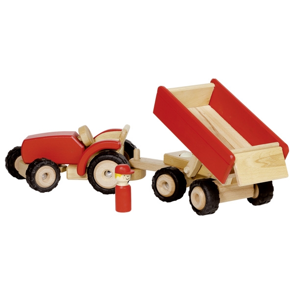 Traktor rot mit Anhänger (goki 55942)